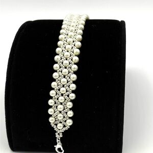 Hand Crafted Pearl and Silver Beaded Bracelet
